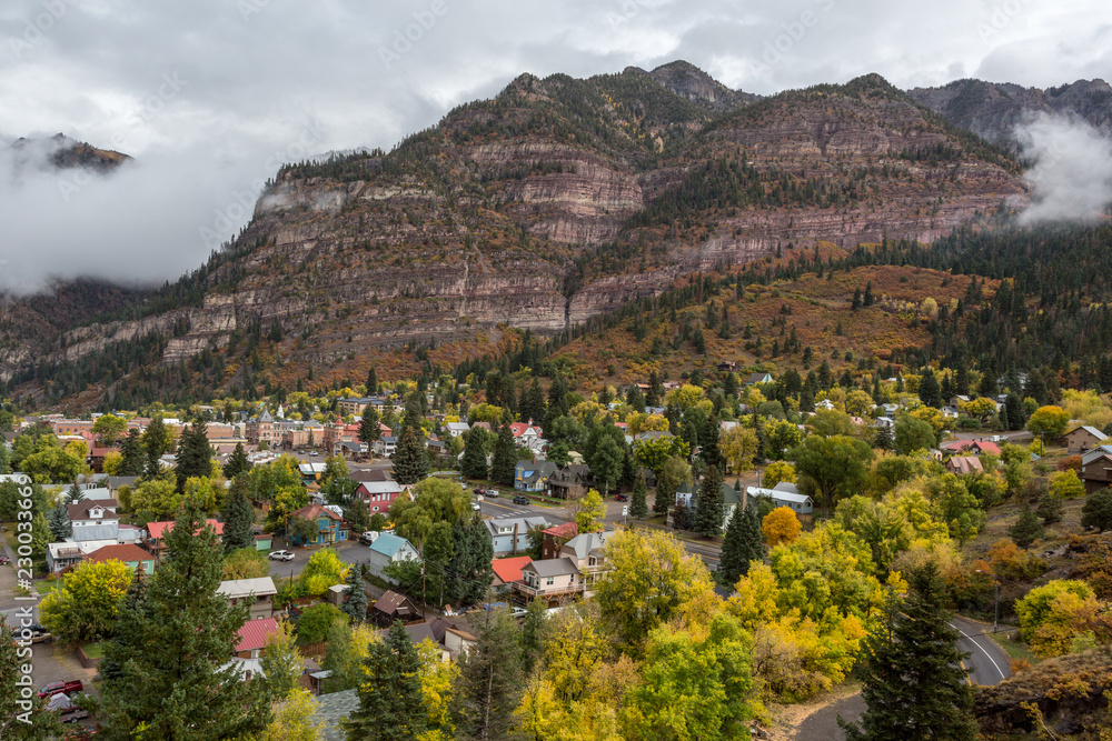 Overlook at Ouray Colorado USA Autumn 2018 colorful homes