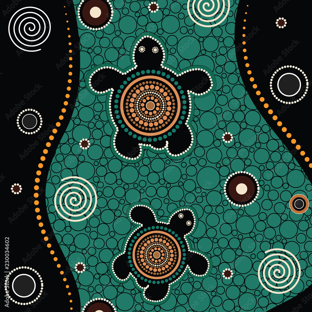 Vetor de Aboriginal dot art vector painting with turtle. do Stock ...