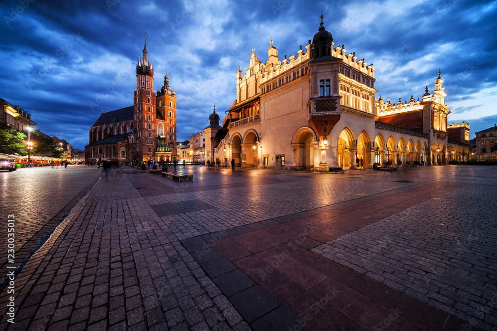 Old Town Main Square in Krakow at Twilight