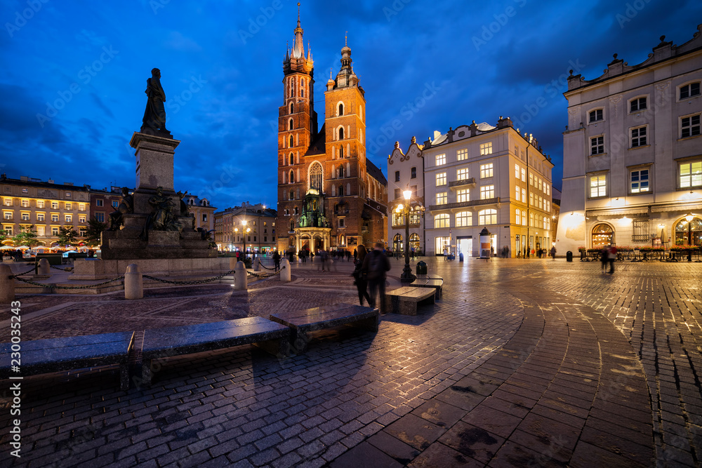 Krakow Old Town Square At Dusk