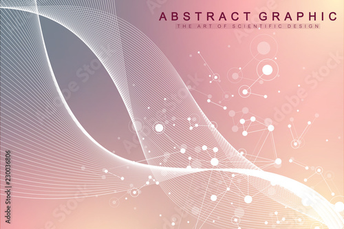 Big Genomic Data Visualization. DNA helix, DNA strand, DNA Test. Molecule or atom, neurons. Abstract structure for Science or medical background, banner.