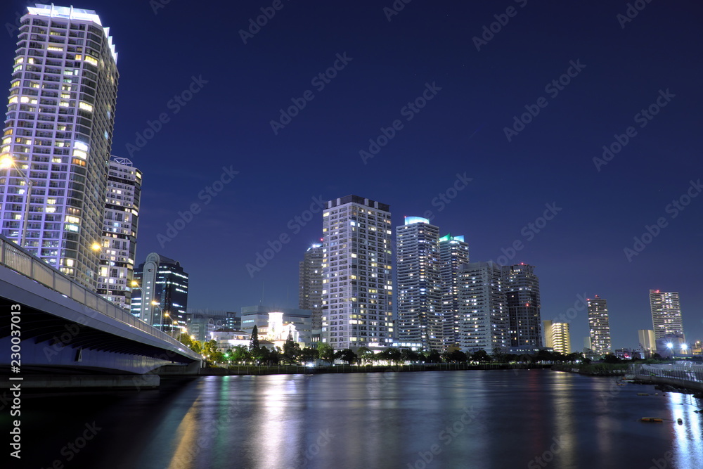 Fototapeta premium 横浜の橋と高層ビル夜景