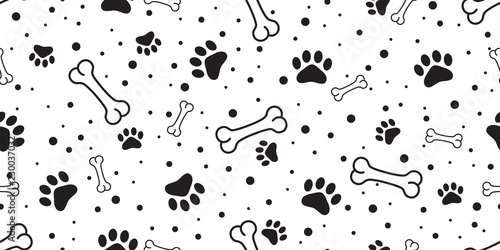 dog paw seamless pattern vector bone french bulldog polka dot tile background scarf isolated wallpaper repeat cartoon illustration white