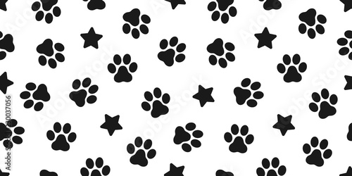 Dog Paw seamless vector footprint pattern kitten puppy star tile background repeat wallpaper illustration cartoon scarf isolated
