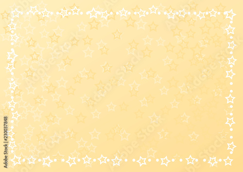 Decorative frame of stars and dots in white on yellow gradient background with stars for decoration, poster, banner, postcard, greeting card, gift tag, text, lettering, advertising