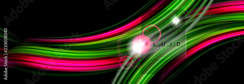 Mixing color waves on black, liquid flowing shapes