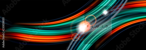 Mixing color waves on black, liquid flowing shapes