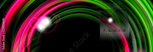 Mixing color waves on black, liquid flowing shapes