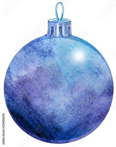 Watercolor violet Christmas ball isolated on a white background.