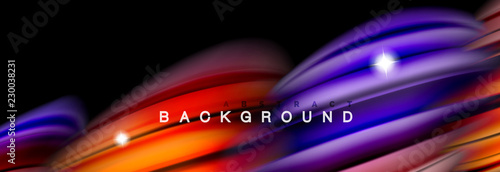 Mixing color waves on black, liquid flowing shapes