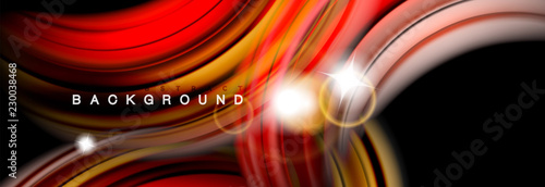 Mixing color waves on black, liquid flowing shapes