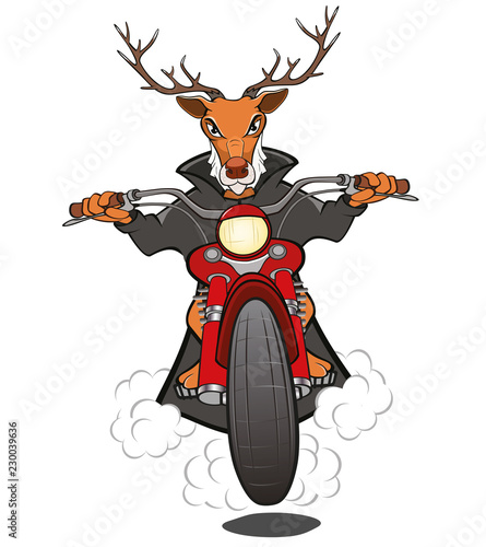 Biker Elk a Motorcycle Cartoon  Illustration