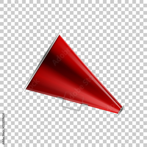 Realistic Megaphone red isolated object on transparent background. Vector Illustration