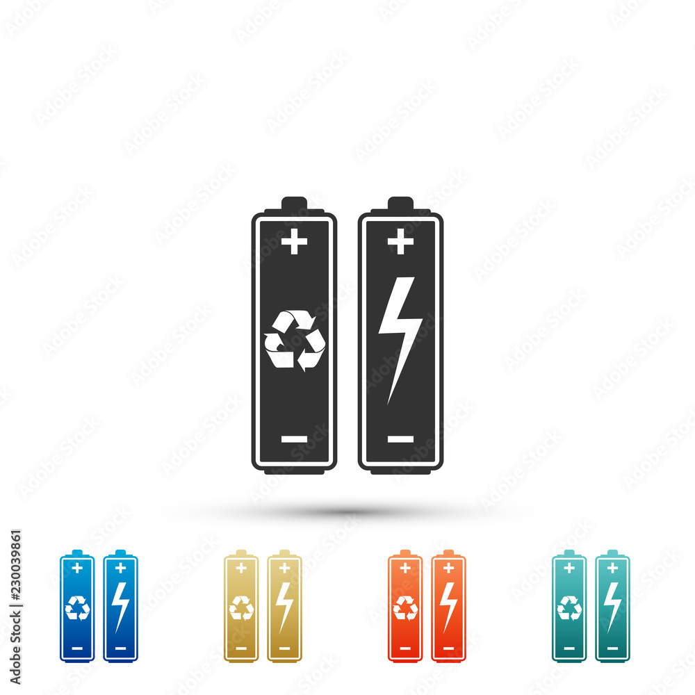 Battery with recycle symbol - renewable energy concept icon isolated on white background. Set elements in colored icons. Flat design. Vector Illustration Battery with recycle symbol - renewable energy concept icon isolated on white background. Set elements in colored icons. Flat design. Vector Illustration