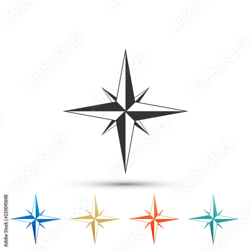 Wind rose icon isolated on white background. Compass icon for travel. Navigation design. Set elements in colored icons. Flat design. Vector Illustration
