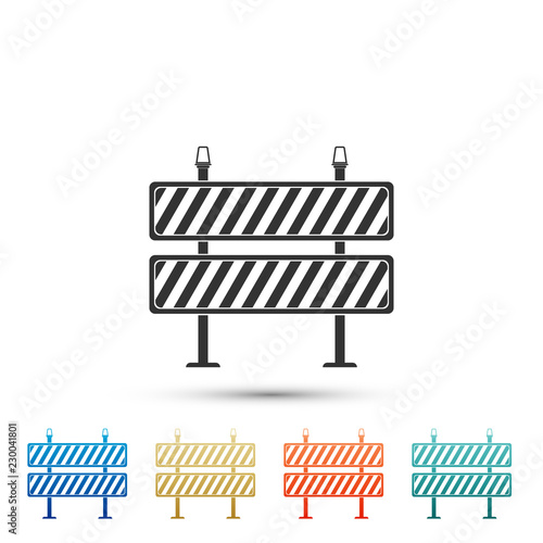 Road barrier icon isolated on white background. Symbol of restricted area which are in under construction processes. Fence of building or repair works sign. Hurdle. Flat design. Vector Illustration