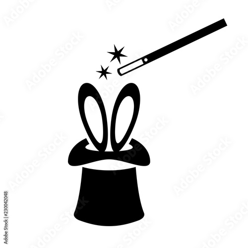 Magic wand hat and rabbit vector icon
