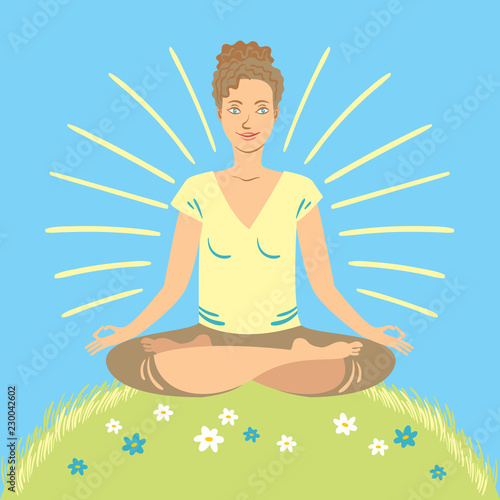 Happy woman meditating
