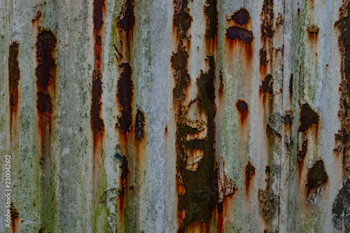 Rusty corrugated iron container close up