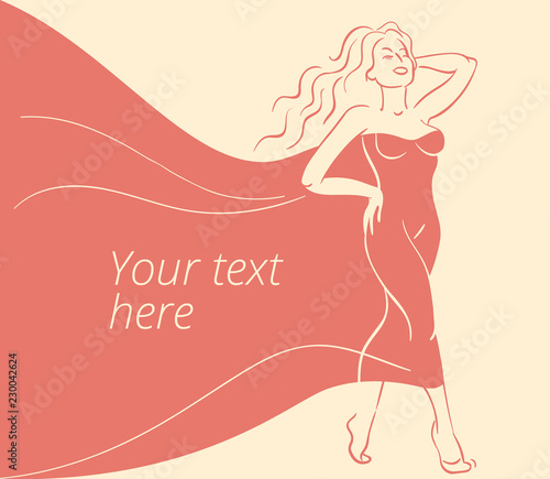 Happy glamorous woman posing in a flowing red dress