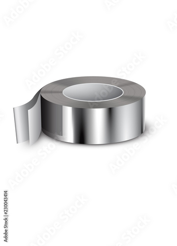 Vector aluminum tape illustration, realistic foil roll, isolated on white