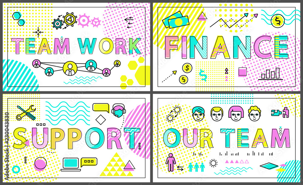Successful Business Posters with Linear Icons Successful Business Posters with Linear Icons