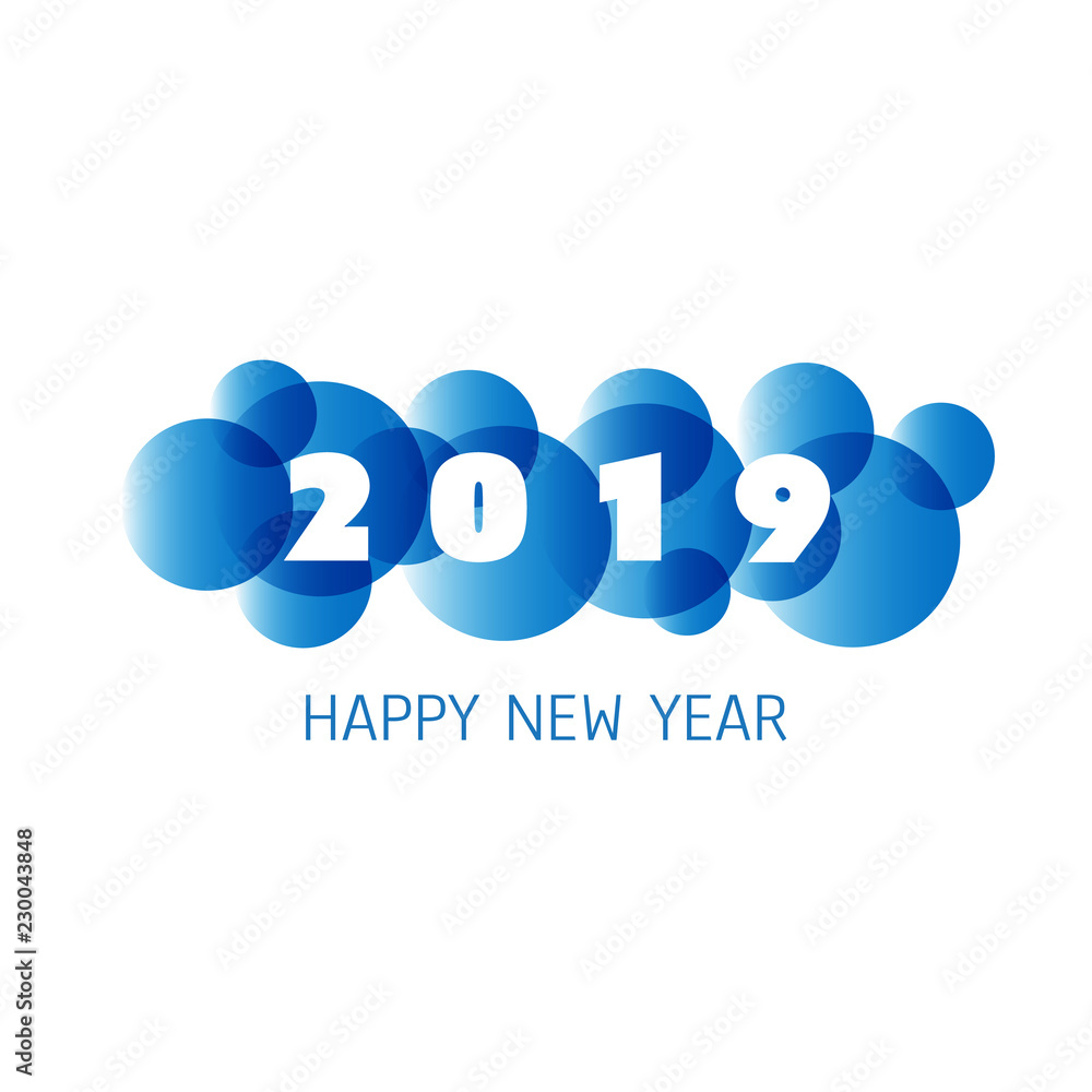 Obraz premium Simple Blue and White New Year Card, Cover or Background Design Template - 2019