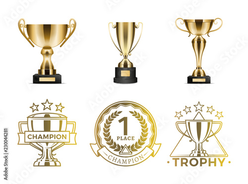 Gold Goblets and Round Emblems for Winners Diploma
