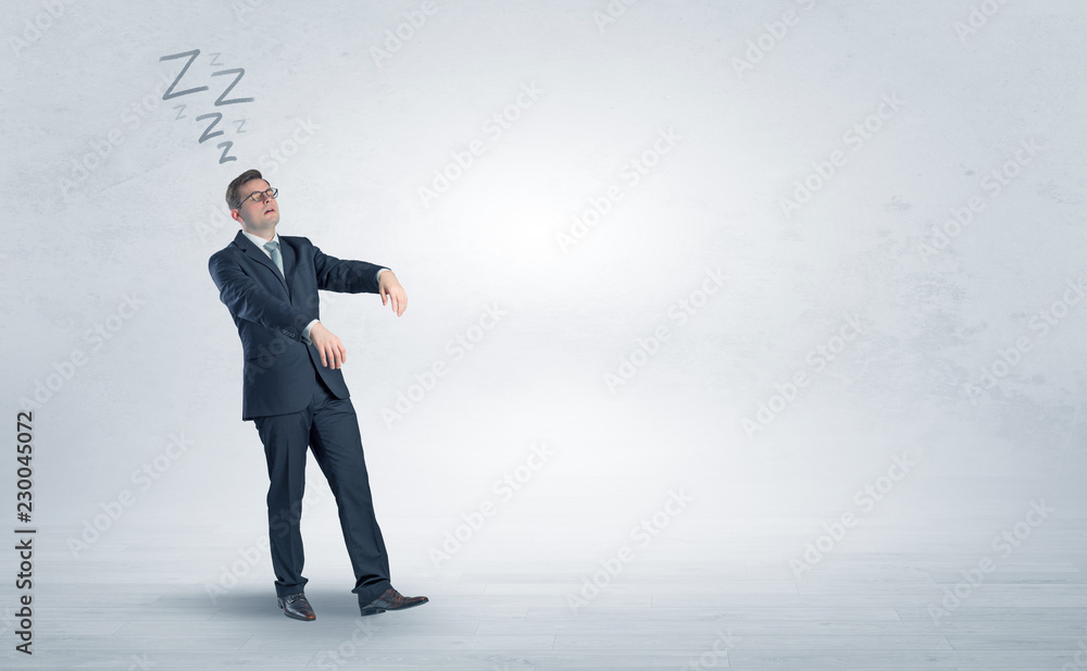 Tired businessman with sleeping sickness going somewhere
Tired businessman with sleeping sickness going somewhere