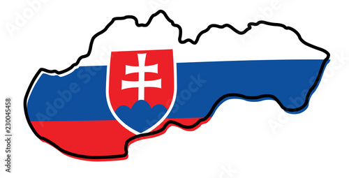 Fototapeta Simplified map of Slovakia outline, with slightly bent flag under it