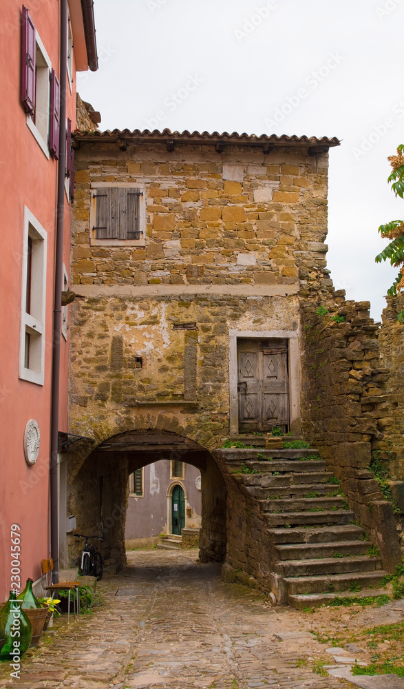 A street in the historic hill village of Oprtalj in Istria, Croatia
