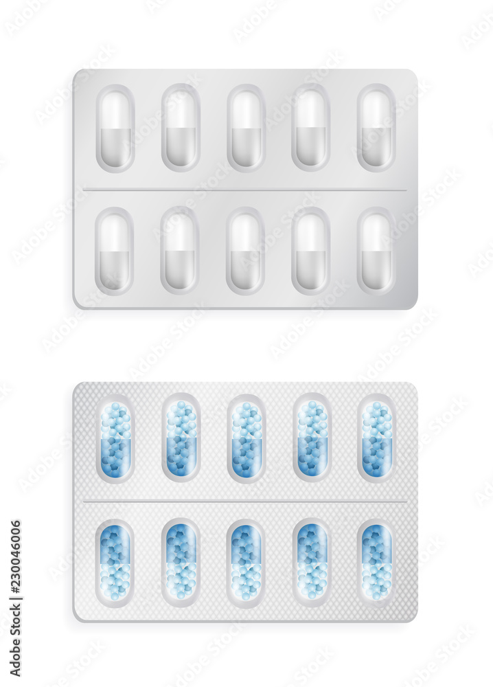 Pack Blue and Silver Capsules for Medical Treatment Pack Blue and Silver Capsules for Medical Treatment
