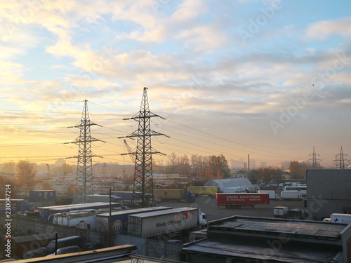 sunny morning over the industrial city