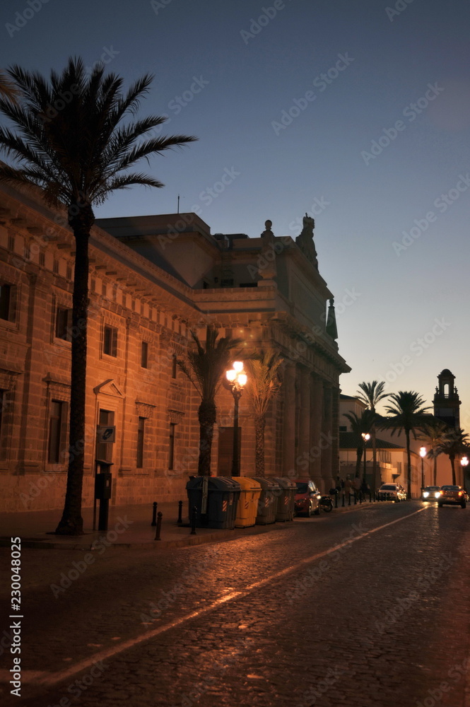 Night view in the ancient sea town of Cadiz