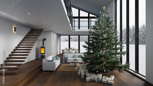 Weihnachtsbaum im Wohnzimmer photo