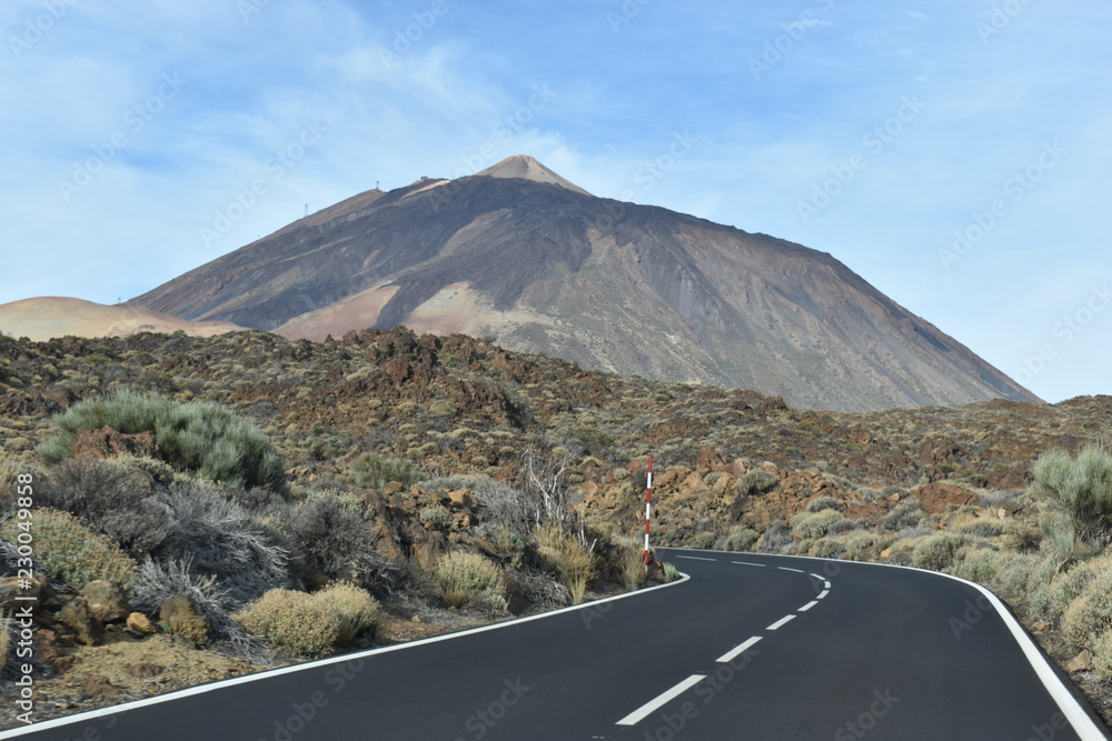 The street to the big famous volcano Pico del Teide in Tenerife, Europe