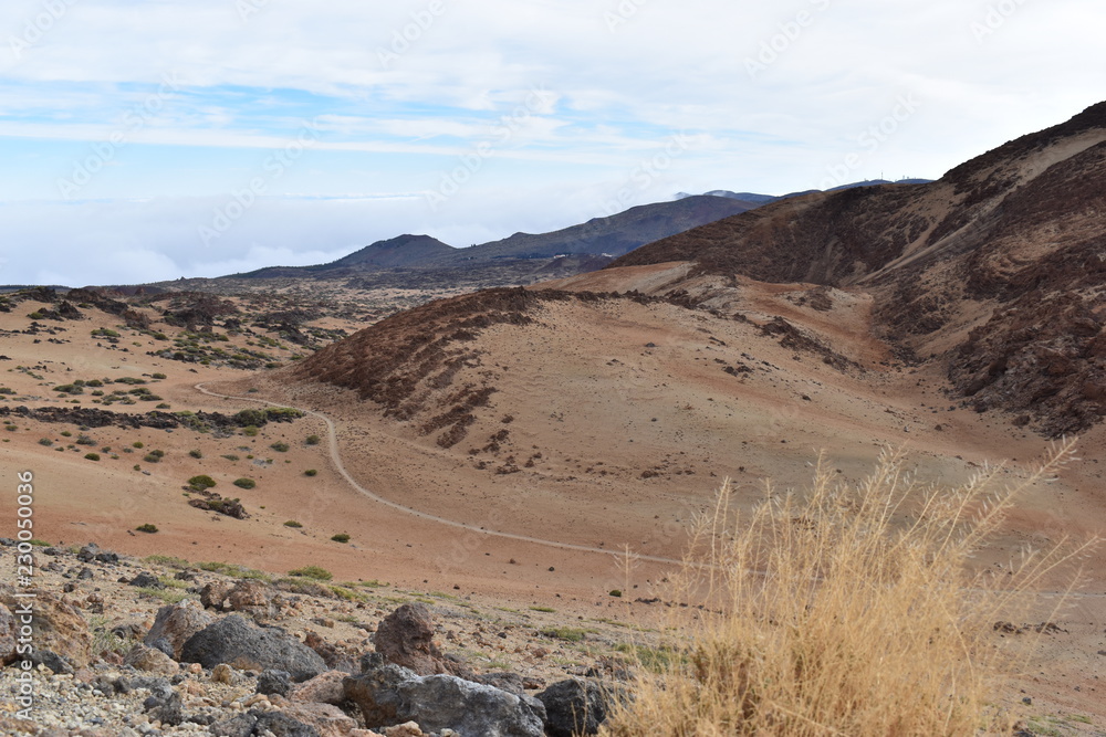 Hiking trail to the big famous volcano Pico del Teide in Tenerife, Europe Hiking trail to the big famous volcano Pico del Teide in Tenerife, Europe