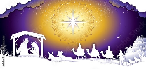 The Holy Family Landscape Nativity Scene With Magi