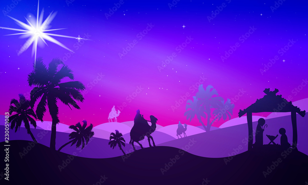 night starry desert landscape at christmas