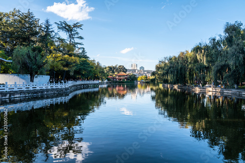 Blue lake in the public park