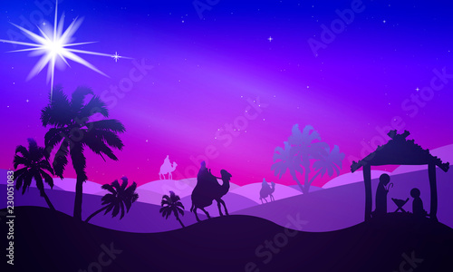 night starry desert landscape at christmas