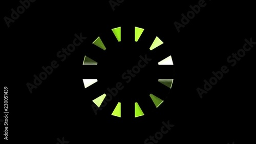 Icon of progress loading with green circle rotating on black background