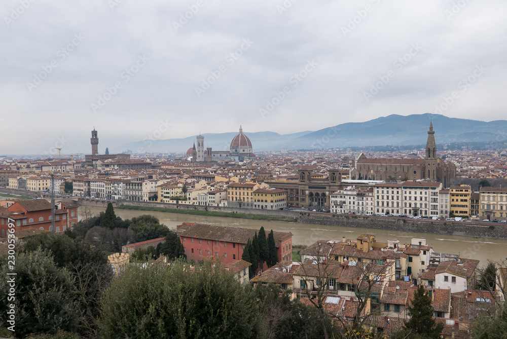 Panoramic  view of Florence from Piazzale Michelangelo in a rainy day