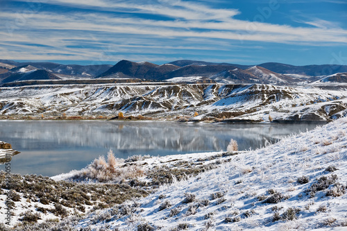 Winter landscape with Wolford Mountain Reservoir photo