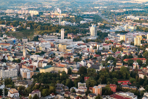 Fototapeta Naklejka Na Ścianę i Meble -  Aerial shot of Liberec city from hotair balloon