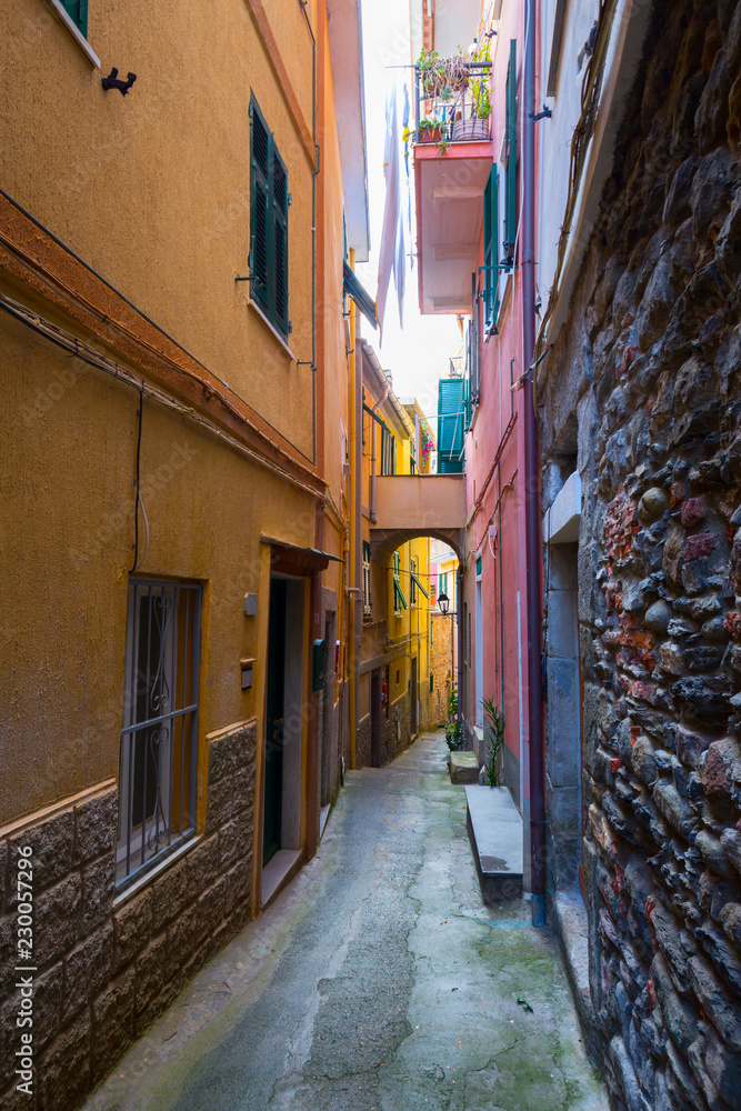 Narrow street in a village of the 5 terres, Italy