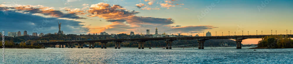 Evening autumn Kiev panorama sunset landscape cold