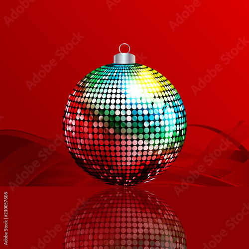 Christmas bauble and reflection on red and waves