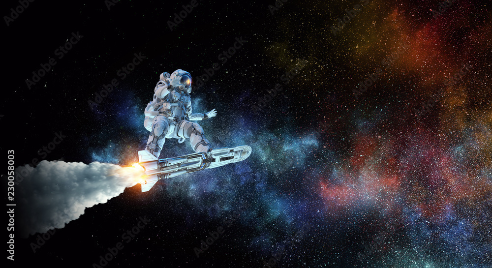 Spaceman on flying board. Mixed media Spaceman on flying board. Mixed media