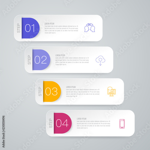 Infographics design vector and business icons with 4 options.